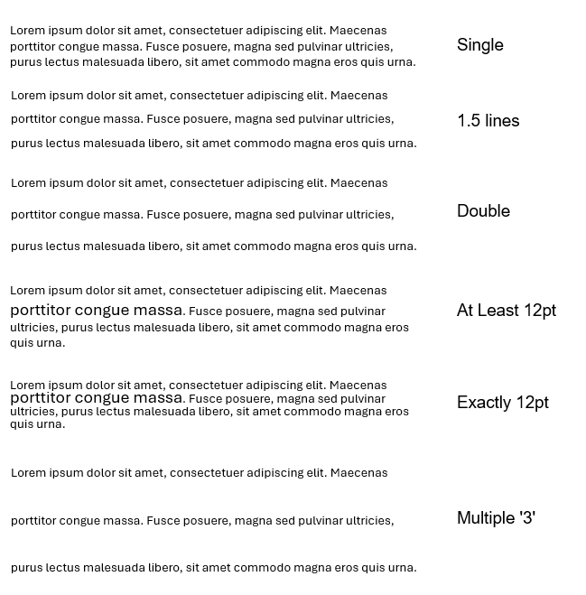 Line spacing examples in Word